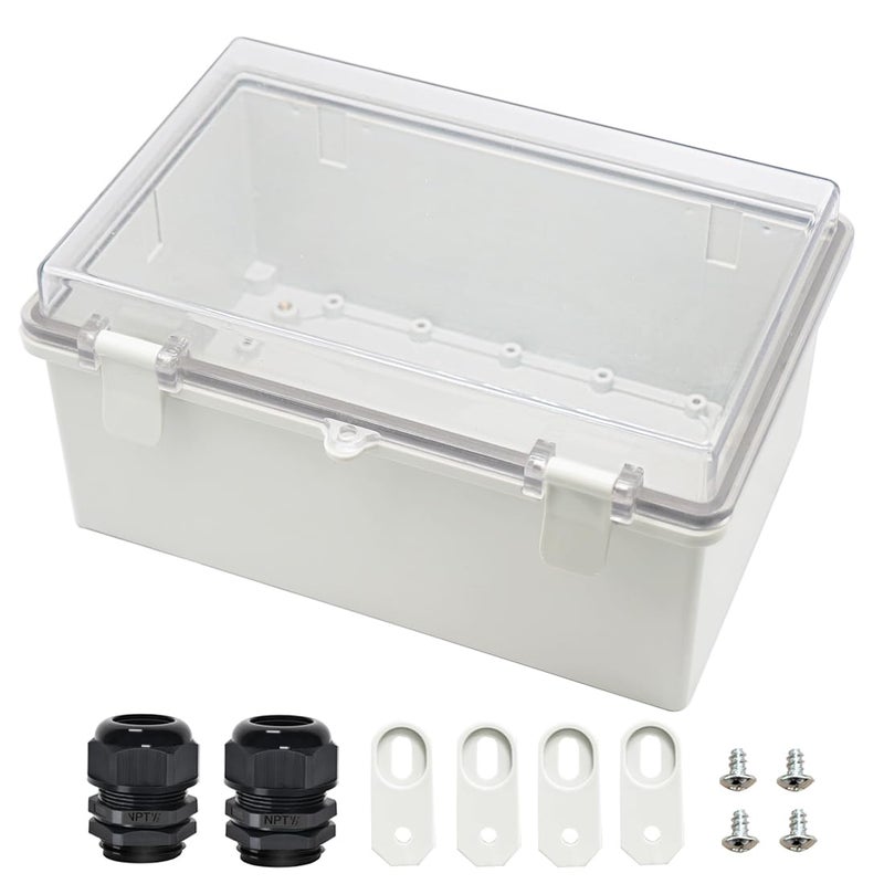 Zulkit Junction Box ABS Plastic Dustproof Waterproof IP65 Electrical Boxes Hinged Shell Outdoor Universal Project Enclosure Clear Cover with 2 Cable Glands 11.4 x 7.5 x 5.5 inch(290x190x140mm) - Image 1